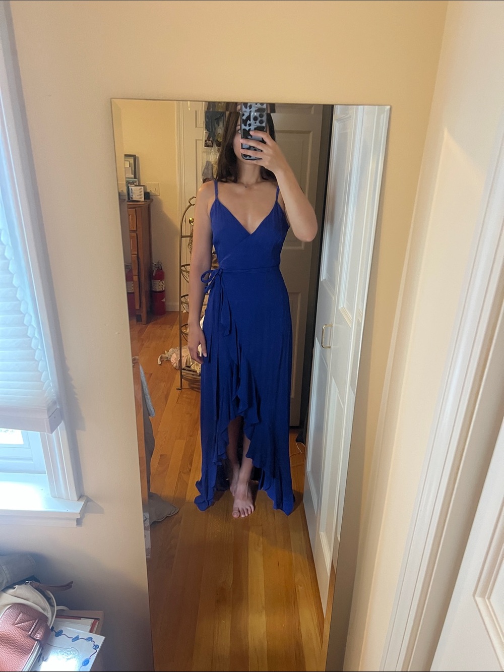 ASOS Royal Blue Wrap Ruffle High-Low Dress